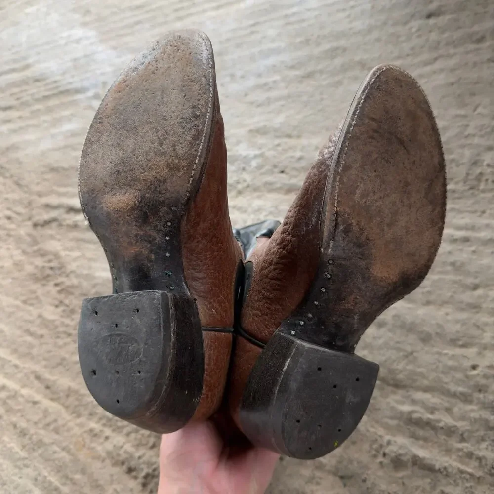 Vintage Brown Tan Leather Cowboy Boots Mens Size 7.5 D Western Style 1970s Beat
